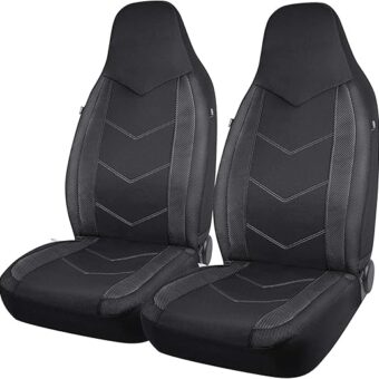 PIC AUTO High Back Front Car Seat Covers - Sports Carbon Fiber Mesh Design, Universal Fit, Airbag Compatible (Black)