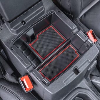 PIMCAR Compatible with Jeep Wrangler JL/JLU 2018-2024 & Jeep Gladiator JT 2020-2024 Center Console Organizer Armest Storage Tray (Not for JK/JKU)-Red Trim