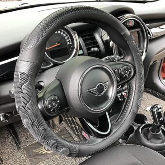 PINCTROT Steering Wheel Cover Great Grip with 3D Honeycomb Anti-Slip Design, Universal 14.5-15 Inch (All Black)