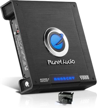 Planet Audio AC1000.2 Anarchy Series 2 Channel Class A/B Car Amplifier - 1000 High Output, 2-4 Ohm, High/Low Level Inputs, High/Low Pass Filter, Full Range, Bridgeable, Hook Up...