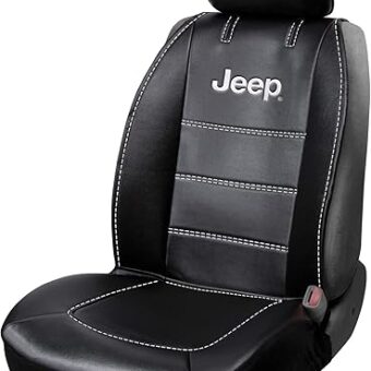 Plasticolor 008631R01 Deluxe Seat Cover Compatible with Jeep Embrodired Logo High Contrast Stitching Premium 3 Piece Sideless Car Truck or SUV Seatcover with Cargo Pocket, Black