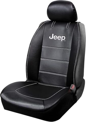 Plasticolor 008631R01 Deluxe Seat Cover Compatible with Jeep Embrodired Logo High Contrast Stitching Premium 3 Piece Sideless Car Truck or SUV Seatcover with Cargo Pocket, Black