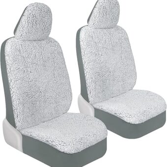 Plush Sherpa Fleece, 2 Pack Gray Seat Cover for Cars with Soft Cushioned Touch, Cute Automotive Interior Protector for Trucks Van SUV