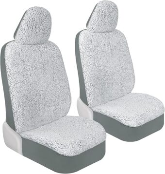 Plush Sherpa Fleece, 2 Pack Gray Seat Cover for Cars with Soft Cushioned Touch, Cute Automotive Interior Protector for Trucks Van SUV