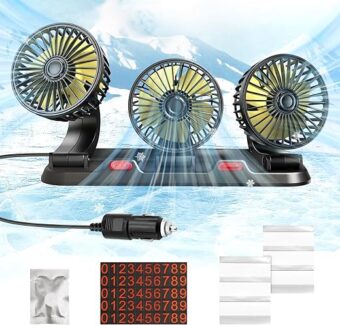 Portable 3-Head Car Cooling Fan - 2-Speed Adjustable, 360° Rotating, Cigarette Lighter Plug, Powerful Airflow for Vehicles, RVs, and SUVs