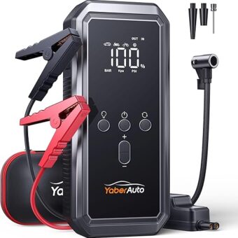 Portable Car Jump Starter with Air Compressor, YaberAuto 150PSI 3500A Car Battery Jump Starter (9.0 Gas/8.0L Diesel), 12V Jump Box Car Battery Jumper Starter with Large LCD...