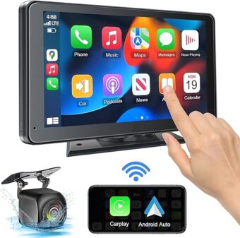 Portable Newest Wireless Apple CarPlay and Android Auto Screen for Car, 7" HD Touch Screen Car Stereo with Mirror Link, Bluetooth 5.2, Backup Camera, AUX,FM Transmitter for All...