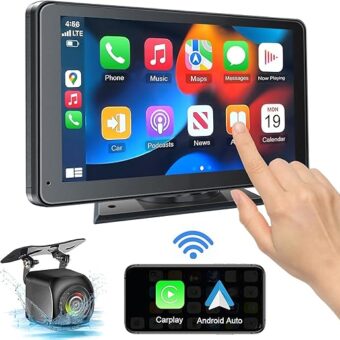 Portable Newest Wireless Apple CarPlay and Android Auto Screen for Car, 7" HD Touch Screen Car Stereo with Mirror Link, Bluetooth 5.2, Backup Camera, AUX,FM Transmitter for All...