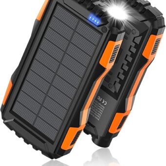 Power-Bank-Solar-Charger - 42800mAh Portable Charger,Solar Power Bank,External Battery Pack 5V3.1A Qc 3.0 Fast Charger Built-in Super Bright Flashlight (Orange)