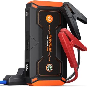 Powrun P-ONE Jump Starter, 2000A Portable Jump Box - Car Jump Starter Battery Pack for up to 8.0L Gas and 6.5L Diesel Engines, 12V Battery Jump Starter with Carry Case (Orange)