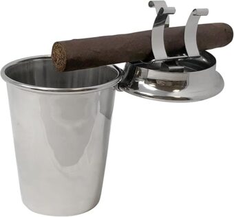 Prestige Import Group Glendale Smokin Ash Polished Stainless Steel Car Cup Holder Ashtray with Cover and Built-In Cigar Holder