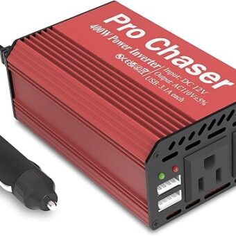 Pro Chaser 400W Power Inverters for Vehicles - DC 12v to 110v AC Car Inverter Converter, 6.2A Dual USB Charging Ports, Dual AC Adapter for Air Compressor Laptops (Red)