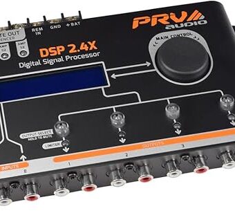 PRV AUDIO Car Audio DSP 2.4X Digital Crossover and Equalizer 4 Channel Full Digital Signal Audio Processor DSP with Sequencer Remote Relay