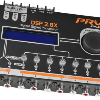 PRV AUDIO Car Audio DSP 2.8X Digital Crossover and Equalizer 8 Channel Full Digital Signal Audio Processor DSP with Sequencer Remote Relay