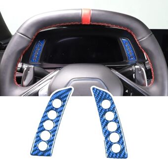 Real Carbon Fiber Instrument Panel Trim Sticker Compatible with Chevrolet Corvette C8 2020-2024, Dashboard Fault Light Display Panel Cover Sticker Accessories, 2PCS (Blue)