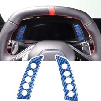 Real Carbon Fiber Instrument Panel Trim Sticker Compatible with Chevrolet Corvette C8 2020-2024, Dashboard Fault Light Display Panel Cover Sticker Accessories, 2PCS (Blue)