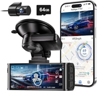 REDTIGER 4K Dash Cam Front and Rear, Touch Screen 3.18 Inch, 64GB Card Included, Car Dash Camera Built-in WiFi GPS, UHD 2160P Night Vision, WDR, Parking Monitor (F7N TOUCH)