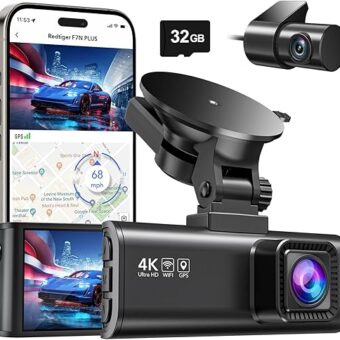 REDTIGER Dash Cam Front Rear, 4K/2.5K Full HD Dash Camera for Cars, Free 32GB Card, Built-in Wi-Fi GPS, 3.16” IPS Screen, Night Vision, 170°Wide Angle, WDR, 24H Parking Mode