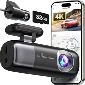 REDTIGER F9 Dash Cam 4K Front and Rear 1080P, WiFi GPS Car Camera with 32GB Card, Dual Dash Camera for Cars, Loop Recording, Night Vision, Parking Mode, Smart App Control,...