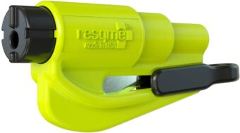 resqme The Original Emergency Keychain Car Escape Tool, 2-in-1 Seatbelt Cutter and Window Breaker, Made in USA, Safety Yellow-Compact Emergency Hammer