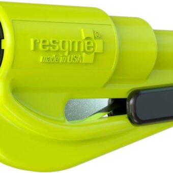 resqme The Original Emergency Keychain Car Escape Tool, 2-in-1 Seatbelt Cutter and Window Breaker, Made in USA, Safety Yellow-Compact Emergency Hammer