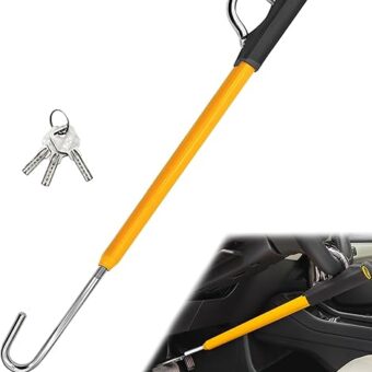 Retractable Steering Wheel Break Pedal Lock, Double Hook Car Pedal Lock, Universal Anti Theft Car Device for ATV Truck SUV Van, 3 Keys