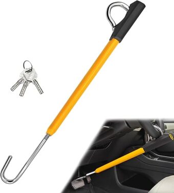 Retractable Steering Wheel Break Pedal Lock, Double Hook Car Pedal Lock, Universal Anti Theft Car Device for ATV Truck SUV Van, 3 Keys