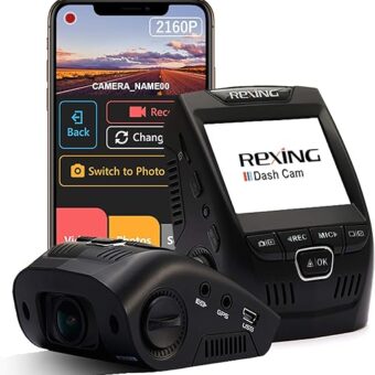 REXING V1 - 4K Ultra HD Car Dash Cam 2.4" LCD Screen, Wi-Fi, 170° Wide Angle Dashboard Camera Recorder with G-Sensor, WDR, Loop Recording, Supercapacitor, Mobile App, 256GB...