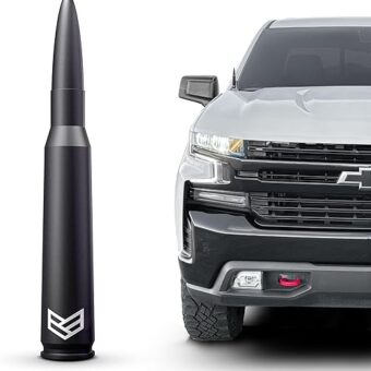 RONIN FACTORY Bullet Antenna Chevy Silverado & GMC Sierra Trucks - 50 Cal Truck Antenna Accessories - Anti Theft - Carwash Safe - Short Replacement Antenna