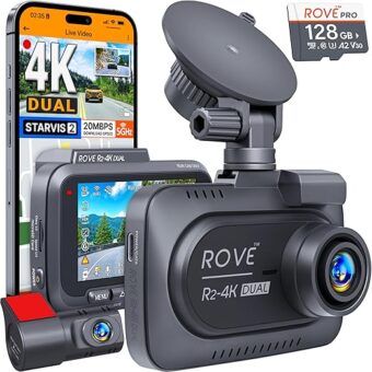 ROVE R2-4K DUAL Dash Cam Front and Rear, STARVIS 2 Sensor, FREE 128GB Card Included, 5G WiFi - up to 20MB/s Fastest Download Speed with App, 4K 2160P/FHD Dash Camera for Cars,...