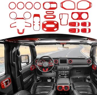 RT-TCZ for Wrangler JL Interior Trim Kit Compatible with Jeep Wrangler JL JLU Gladiator JT 2018-2023 Red Interior Accessories 23pcs