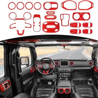 RT-TCZ for Wrangler JL Interior Trim Kit Compatible with Jeep Wrangler JL JLU Gladiator JT 2018-2023 Red Interior Accessories 23pcs