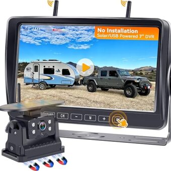 RV Backup Camera Wireless for Trailer No-Installation: HD 1080P Solar RV Camera Long Battery Life with 7 Inch Recording Monitor - Strong Magnetic Rear View Camera for RVs...