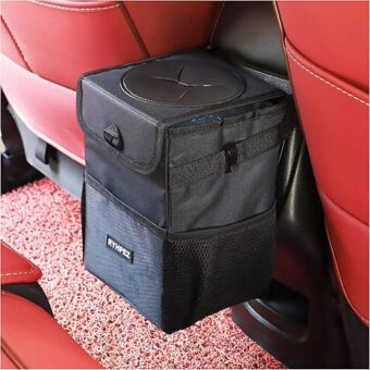 Ryhpez Car Trash Can with Lid - Car Trash Bag Hanging with Storage Pockets Collapsible and Portable Car Garbage Bin