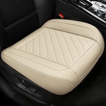 SanQing Car Seat Covers Bottom PU Leather Bottom Seat Cover for Car Front Seat Cushion Automotive Protectors Universal Fit 95% Vehicles (Beige)