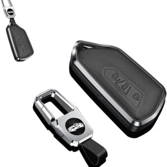 SANRILY Premium Metal & Leather Key Fob Cover Fit for VW ID.4 2020 2021 2022 MK8 ID.4 GTX Skoda Octavia Seat Leon MK4 Keyless Key Case Shell with Keychain Black