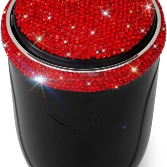 SAVORI Car Ashtray for Women Men, Portable Bling Cigarette Smokeless Cylinder Cup Holder with Blue LED Light Indicator Car Accessories (Red)