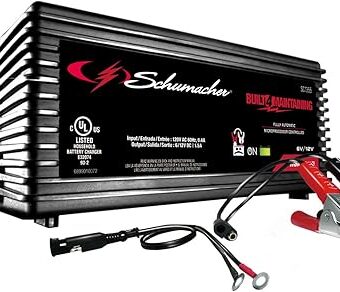 Schumacher Electric SC1355 Fully Automatic Battery Maintainer for Motorcycle, Power Sport, Car, and Boat Batteries, 1.5 Amps, 6 Volt, 12 Volt, Black, 1 Unit