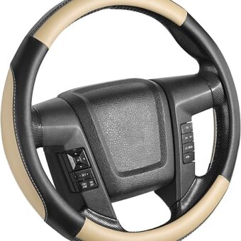 SEG Direct Car Steering Wheel Cover Large-Size for F150 F250 F350 Ram 4Runner Tacoma Tundra Range Rover Model S X with 15 1/2 inches-16 inches Outer Diameter, Beige Microfiber...