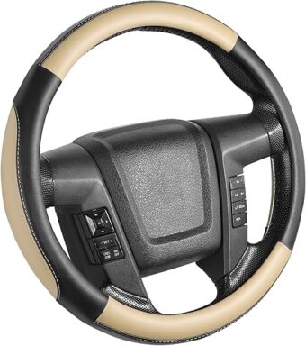 SEG Direct Car Steering Wheel Cover Large-Size for F150 F250 F350 Ram 4Runner Tacoma Tundra Range Rover Model S X with 15 1/2 inches-16 inches Outer Diameter, Beige Microfiber...