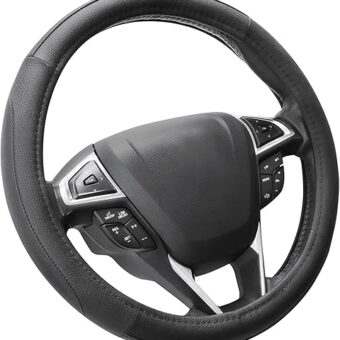 SEG Direct Car Steering Wheel Cover Universal Standard Size 14.5-15 inch, Black Microfiber Leather