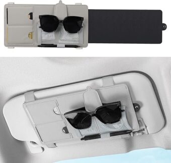 SEG Direct Sun Visor Extender for Car, Sun Blocker with Magnetic Sunglass Holder Hanger Clip, Ticket Card Organization Pouches, Side Sunshade Visor Organizer Accessories, Gray