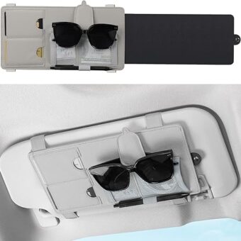 SEG Direct Sun Visor Extender for Car, Sun Blocker with Magnetic Sunglass Holder Hanger Clip, Ticket Card Organization Pouches, Side Sunshade Visor Organizer Accessories, Gray