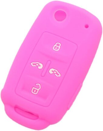 Silicone Cover Protector Case Holder Skin Jacket Compatible with Volkswagen Sharan Caravelle SEAT 5 Button Flip Remote Key Fob 4+1 BTN CV4806 Kitty Pink