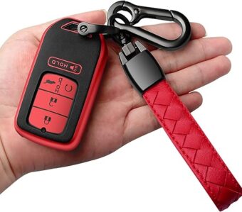 Sindeda for Honda Key fob Cover with Leather Keychain,Soft TPU Full Cover Protection,Key fob case Compatible Honda Accord Civic CRV Pilot Odyssey Passport Smart Remote Key，Key...