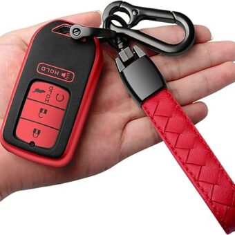 Sindeda for Honda Key fob Cover with Leather Keychain,Soft TPU Full Cover Protection,Key fob case Compatible Honda Accord Civic CRV Pilot Odyssey Passport Smart Remote Key，Key...