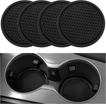 SINGARO Car Cup Coaster, 4PCS Universal Non-Slip Cup Holders Embedded in Ornaments Coaster, Car Interior Accessories, Black