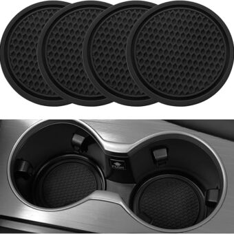 SINGARO Car Cup Coaster, 4PCS Universal Non-Slip Cup Holders Embedded in Ornaments Coaster, Car Interior Accessories, Black