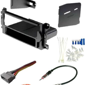 Single DIN Car Stereo Radio Install Dash Kit, Wire Harness, Antenna Adapter, and Install Parts Made for Dodge Ram- 2006-2008 1500, 2006-2009 2500/3500 - No Factory NAV/Amp