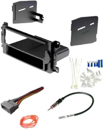 Single DIN Car Stereo Radio Install Dash Kit, Wire Harness, Antenna Adapter, and Install Parts Made for Dodge Ram- 2006-2008 1500, 2006-2009 2500/3500 - No Factory NAV/Amp